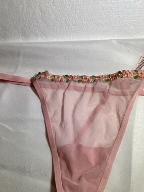 Victoria's Secret Pink Sheer Floral-Trim Thong